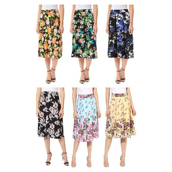 Women’s Printed Midi High Waist Breathable Soft Casual & Formal Wear Mid Length - Picture 11 of 16